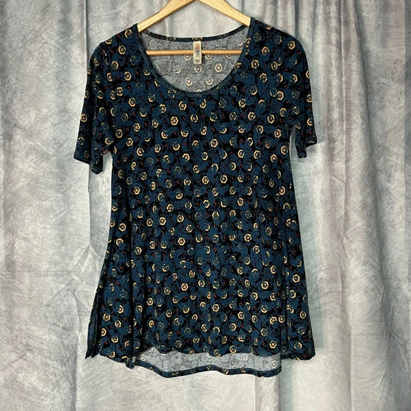 LuLaRoe Blue, Black, Red and Yellow Floral Graphic Print Perfect T - XXS - Picture 8 of 11